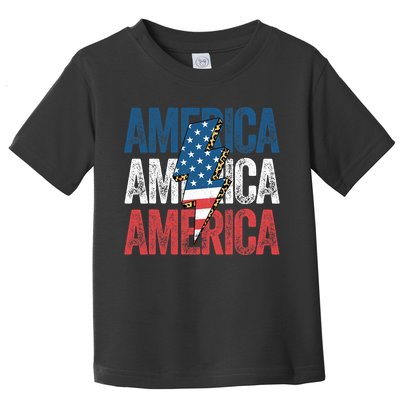America Cheetah Leopard Lightning Bolt 4th Of July Toddler T-Shirt