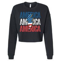 America Cheetah Leopard Lightning Bolt 4th Of July Cropped Pullover Crew
