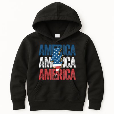 America Cheetah Leopard Lightning Bolt 4th Of July Kids Hoodie