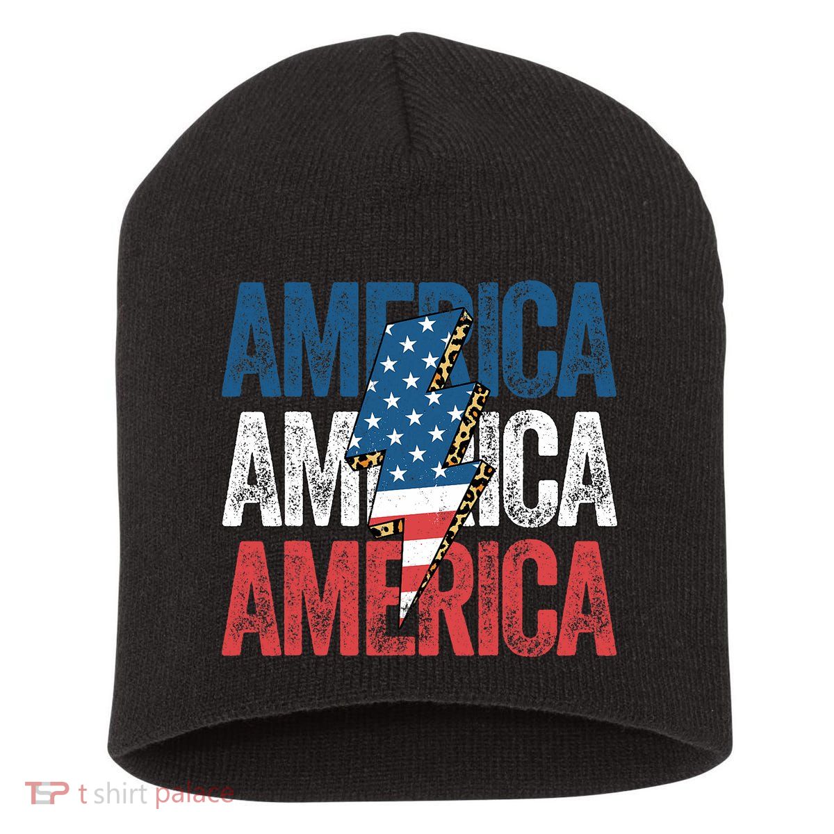 America Cheetah Leopard Lightning Bolt 4th Of July Short Acrylic Beanie