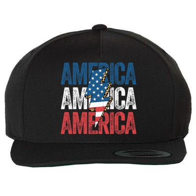 America Cheetah Leopard Lightning Bolt 4th Of July Wool Snapback Cap