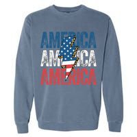 America Cheetah Leopard Lightning Bolt 4th Of July Garment-Dyed Sweatshirt