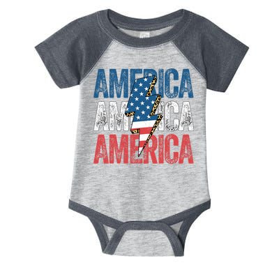 America Cheetah Leopard Lightning Bolt 4th Of July Infant Baby Jersey Bodysuit