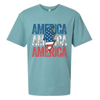 America Cheetah Leopard Lightning Bolt 4th Of July Sueded Cloud Jersey T-Shirt