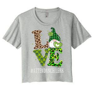 Attendance Clerk Love St Patricks Day Gnome Leopard Gift Women's Crop Top Tee