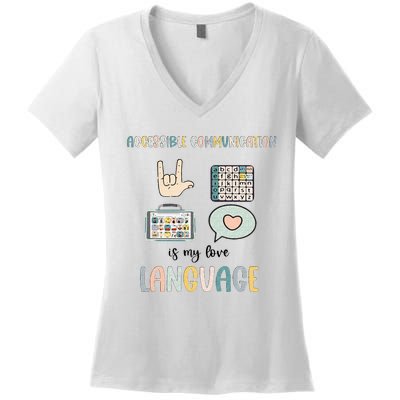 Accessible Communication Love Language AAC SLP Valentines Women's V-Neck T-Shirt