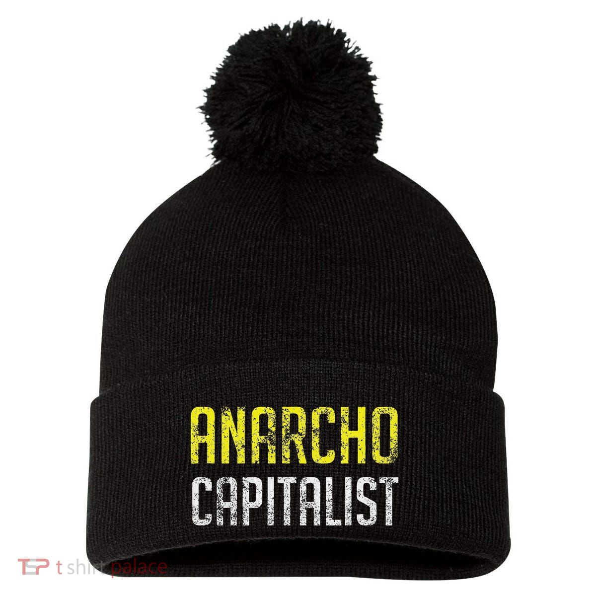 Anarcho Capitalist Libertarian Anarchist Pom Pom 12in Knit Beanie