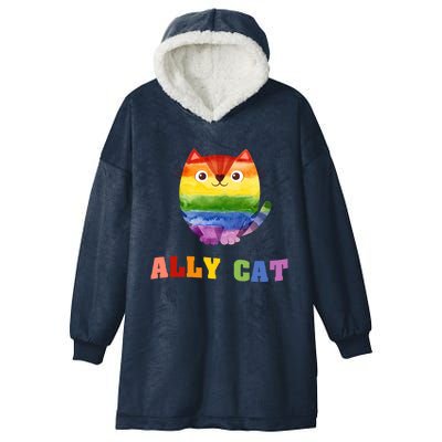 Ally Cat Lgbtq+ Ally Allies Cute Cat Pride Gift Hooded Wearable Blanket