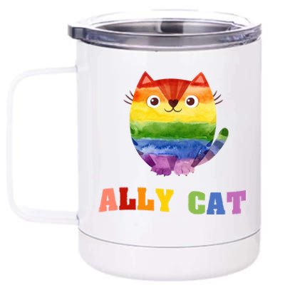 Ally Cat Lgbtq+ Ally Allies Cute Cat Pride Gift 12 oz Stainless Steel Tumbler Cup