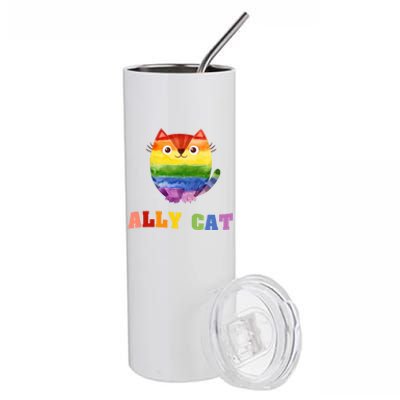 Ally Cat Lgbtq+ Ally Allies Cute Cat Pride Gift Stainless Steel Tumbler