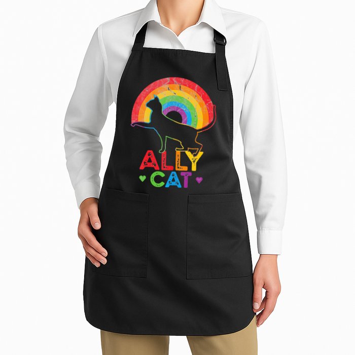 Ally Cat LGBT Pride Ally Cat With Rainbow Full-Length Apron With Pockets