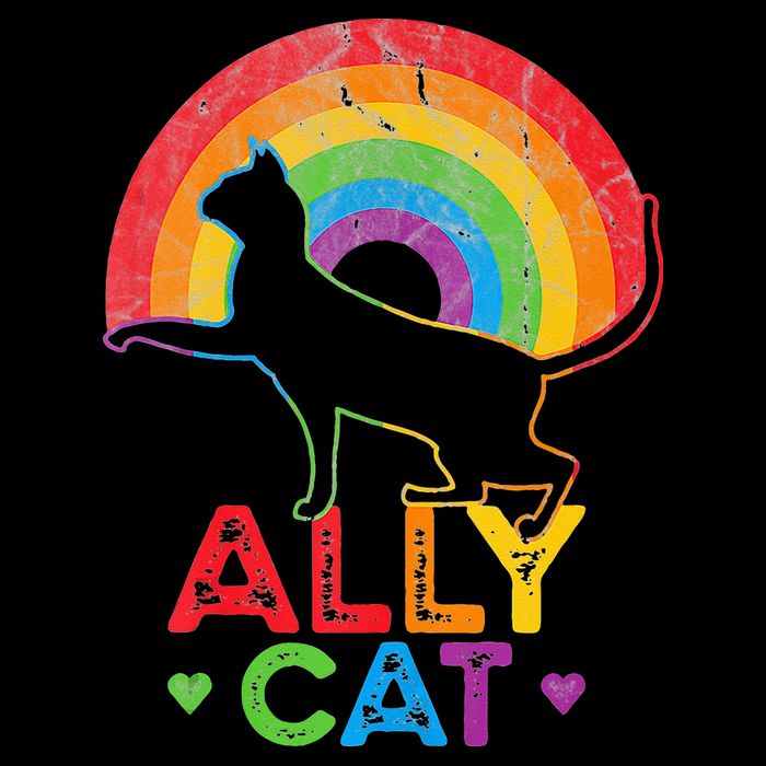 Ally Cat LGBT Pride Ally Cat With Rainbow Full-Length Apron With Pockets