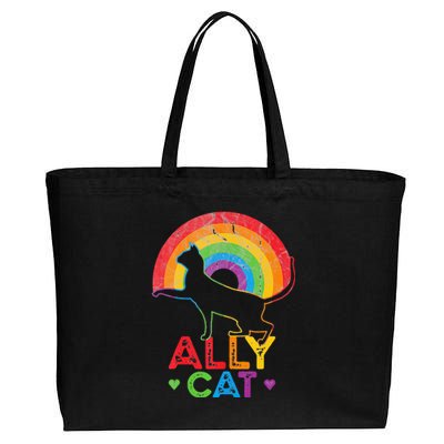 Ally Cat LGBT Pride Ally Cat With Rainbow Cotton Canvas Jumbo Tote