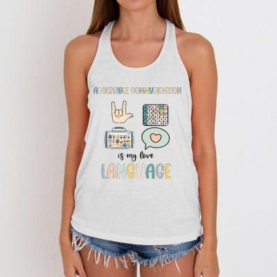 Accessible Communication Love Language AAC SLP Valentines Women's Knotted Racerback Tank