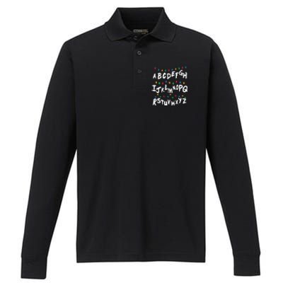 Alphabet Christmas Lights Stranger Performance Long Sleeve Polo