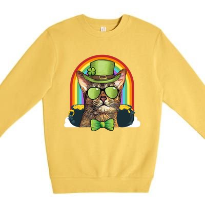 Abyssinian Cat Leprechaun Funny St Patricks Day Funny Gift Premium Crewneck Sweatshirt