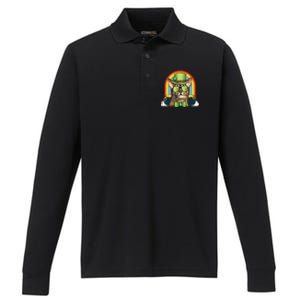 Abyssinian Cat Leprechaun Funny St Patricks Day Funny Gift Performance Long Sleeve Polo