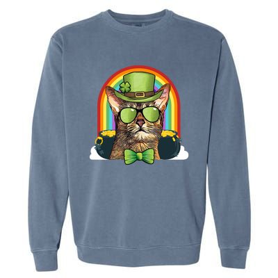 Abyssinian Cat Leprechaun Funny St Patricks Day Funny Gift Garment-Dyed Sweatshirt