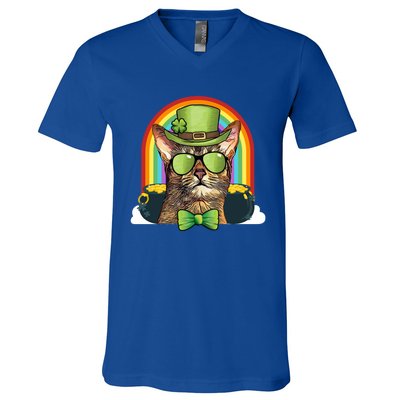 Abyssinian Cat Leprechaun Funny St Patricks Day Funny Gift V-Neck T-Shirt