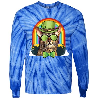 Abyssinian Cat Leprechaun Funny St Patricks Day Funny Gift Tie-Dye Long Sleeve Shirt