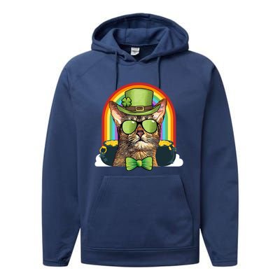 Abyssinian Cat Leprechaun Funny St Patricks Day Funny Gift Performance Fleece Hoodie