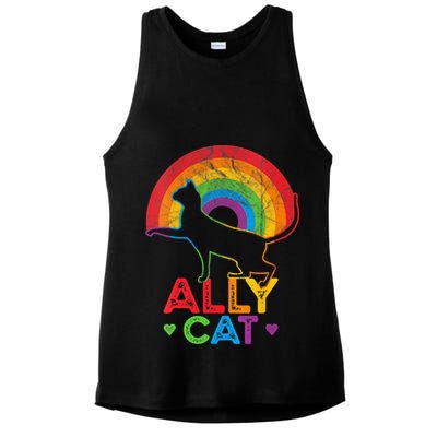 Ally Cat LGBT Pride Ally Cat With Rainbow Ladies PosiCharge Tri-Blend Wicking Tank
