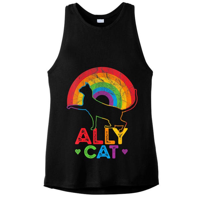 Ally Cat LGBT Pride Ally Cat With Rainbow Ladies PosiCharge Tri-Blend Wicking Tank
