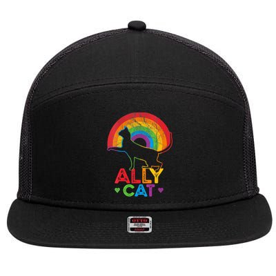 Ally Cat LGBT Pride Ally Cat With Rainbow 7 Panel Mesh Trucker Snapback Hat