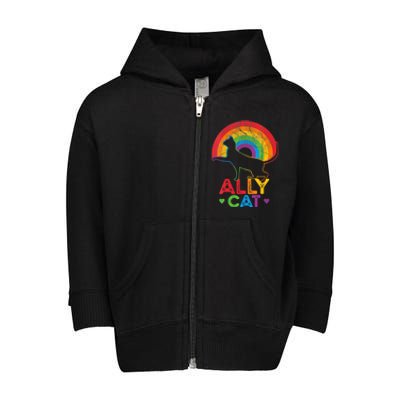 Ally Cat LGBT Pride Ally Cat With Rainbow Toddler Zip Fleece Hoodie