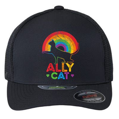 Ally Cat LGBT Pride Ally Cat With Rainbow Flexfit Unipanel Trucker Cap