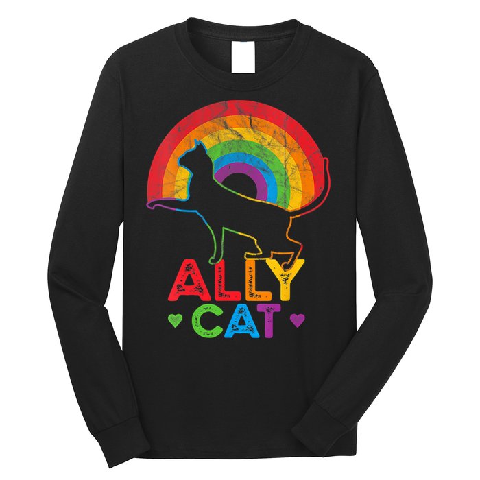 Ally Cat LGBT Pride Ally Cat With Rainbow Long Sleeve Shirt