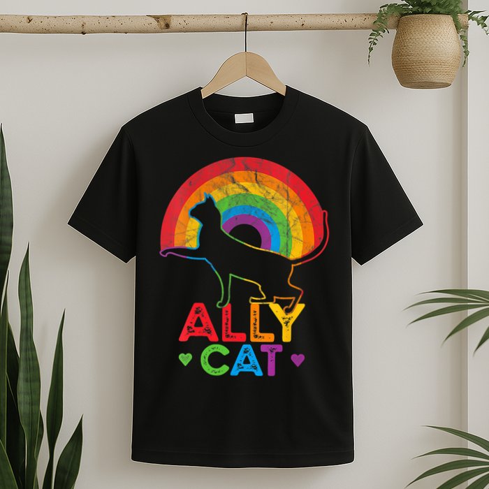 Ally Cat LGBT Pride Ally Cat With Rainbow T-Shirt