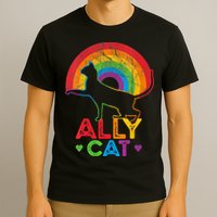 Ally Cat LGBT Pride Ally Cat With Rainbow T-Shirt