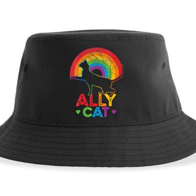 Ally Cat LGBT Pride Ally Cat With Rainbow Sustainable Bucket Hat