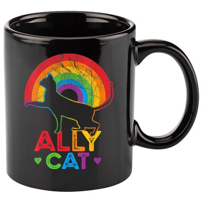 Ally Cat LGBT Pride Ally Cat With Rainbow 11oz C Handle Ceramic Mug