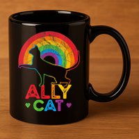 Ally Cat LGBT Pride Ally Cat With Rainbow 11oz C Handle Ceramic Mug