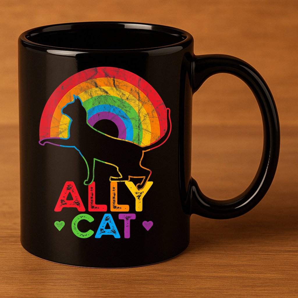 Ally Cat LGBT Pride Ally Cat With Rainbow 11oz C Handle Ceramic Mug