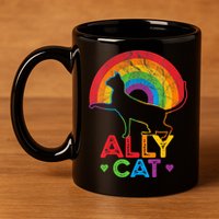 Ally Cat LGBT Pride Ally Cat With Rainbow 11oz C Handle Ceramic Mug