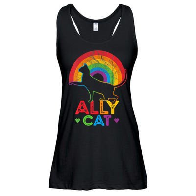 Ally Cat LGBT Pride Ally Cat With Rainbow Ladies Essential Flowy Tank