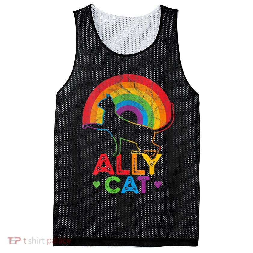 Ally Cat LGBT Pride Ally Cat With Rainbow Mesh Reversible Basketball Jersey Tank