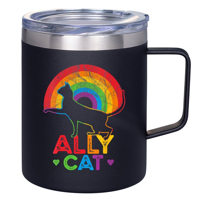 Ally Cat LGBT Pride Ally Cat With Rainbow 12oz Stainless Steel Coffee Mug
