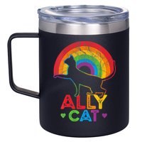 Ally Cat LGBT Pride Ally Cat With Rainbow 12oz Stainless Steel Coffee Mug