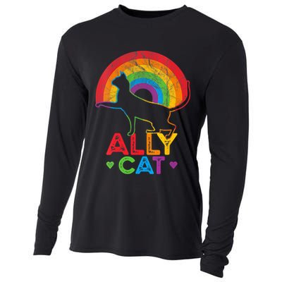 Ally Cat LGBT Pride Ally Cat With Rainbow Cooling Performance Long Sleeve Crew