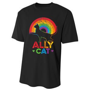 Ally Cat LGBT Pride Ally Cat With Rainbow Performance Sprint T-Shirt