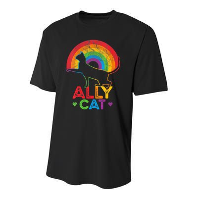 Ally Cat LGBT Pride Ally Cat With Rainbow Youth Performance Sprint T-Shirt