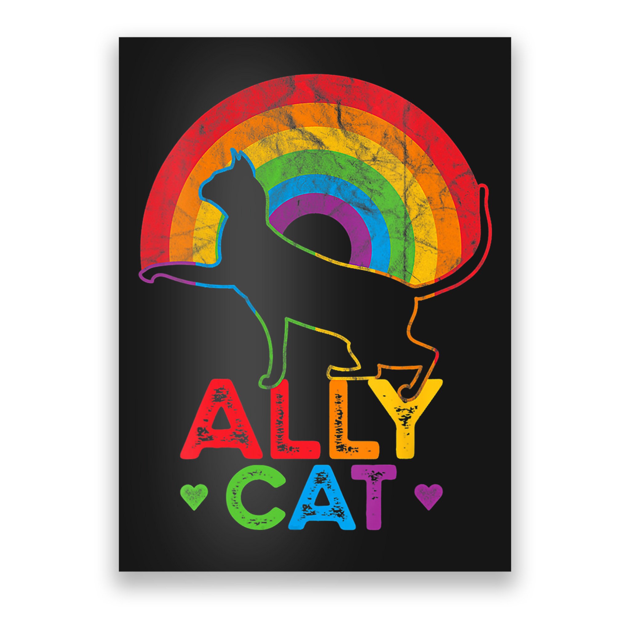 Ally Cat LGBT Pride Ally Cat With Rainbow Poster