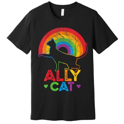 Ally Cat LGBT Pride Ally Cat With Rainbow Premium T-Shirt