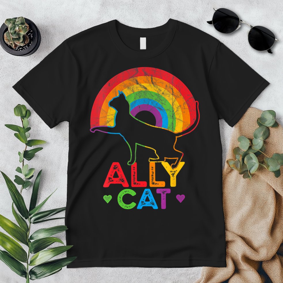 Ally Cat LGBT Pride Ally Cat With Rainbow Premium T-Shirt