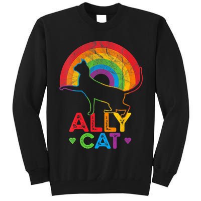 Ally Cat LGBT Pride Ally Cat With Rainbow Tall Sweatshirt