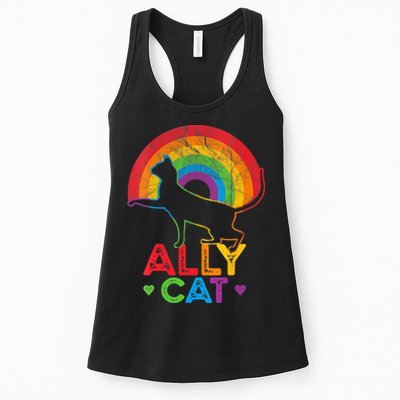 Ally Cat LGBT Pride Ally Cat With Rainbow Womens Tank Top